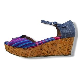 Toms | Striped Platform Bohemian Cork Wedge Sandals Women's Size 8.5W